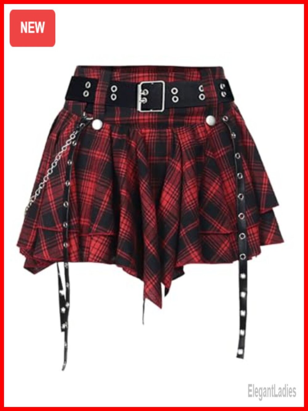 Goth Punk Plaid Mini Skirt Pleated Skort High Waist A-Line